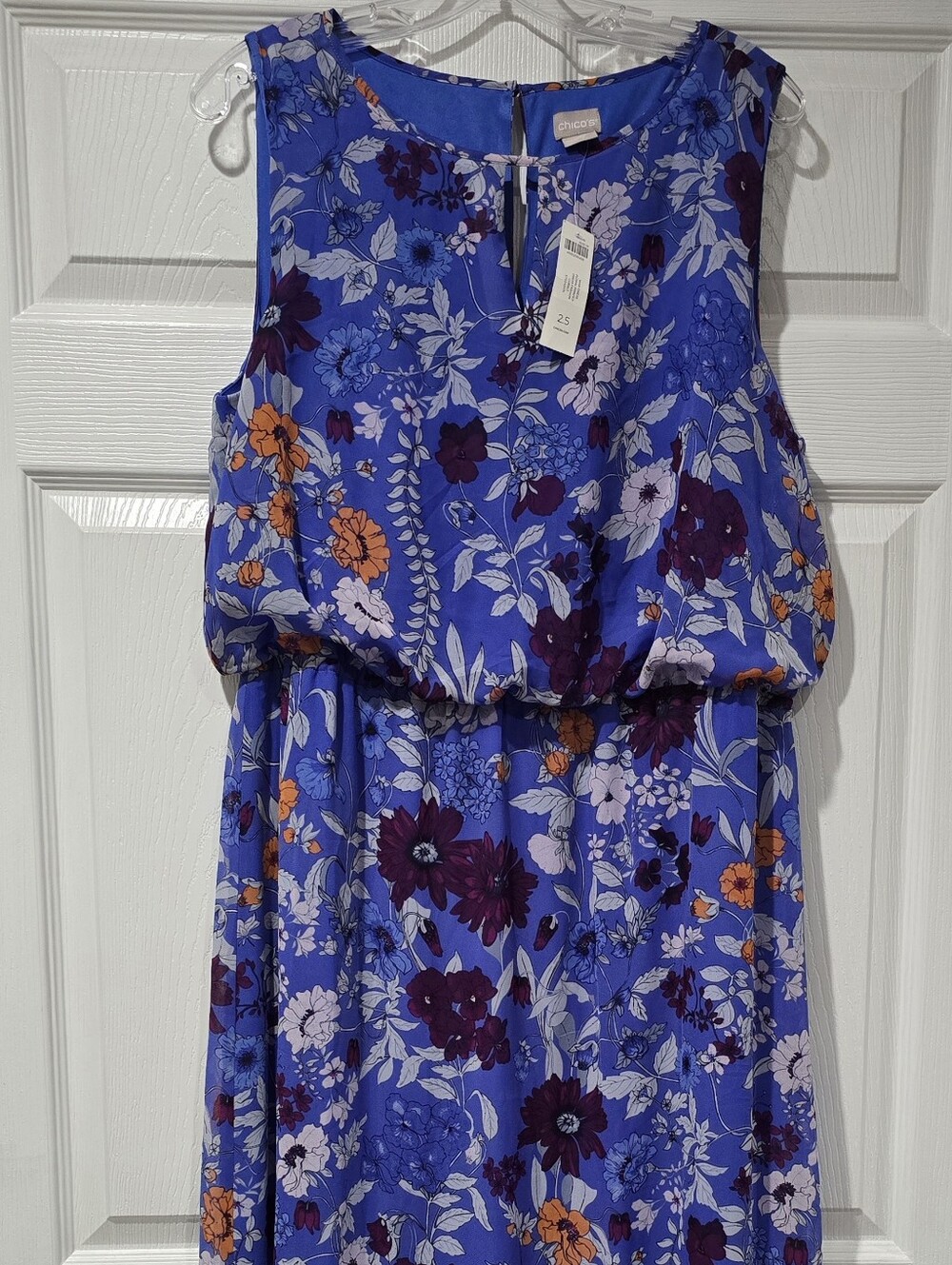 Chico's Royal Blue Floral Sundress with Purple and Orange Accents